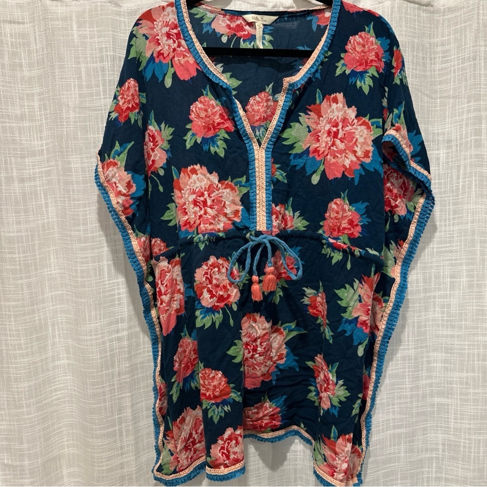 Matilda Jane Women Size Medium Cool Shade Blue Floral Beach Swim Cover Up Cotton